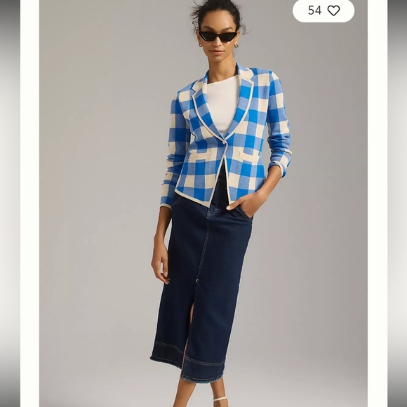 Anthropologie By Anthropologie Plaid Sweater Blue Blazer Size Small - Picture 4 of 10